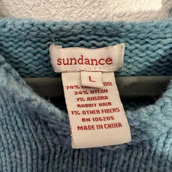 Sundance Blue Wool Angora Hooded Snowflake Sweater V-Neck - Picture 3 of 5